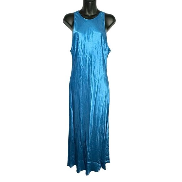 NEW Rails cobalt blue silky satin open tie back Solene midi dress size large - Picture 2 of 9